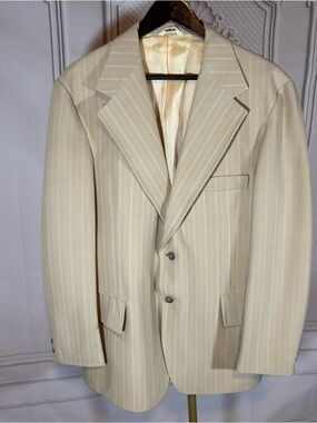 Vintage Lenox Royal Blazer Men’s 44R Leisure Style 1970’s Tan Pin Stripe USA